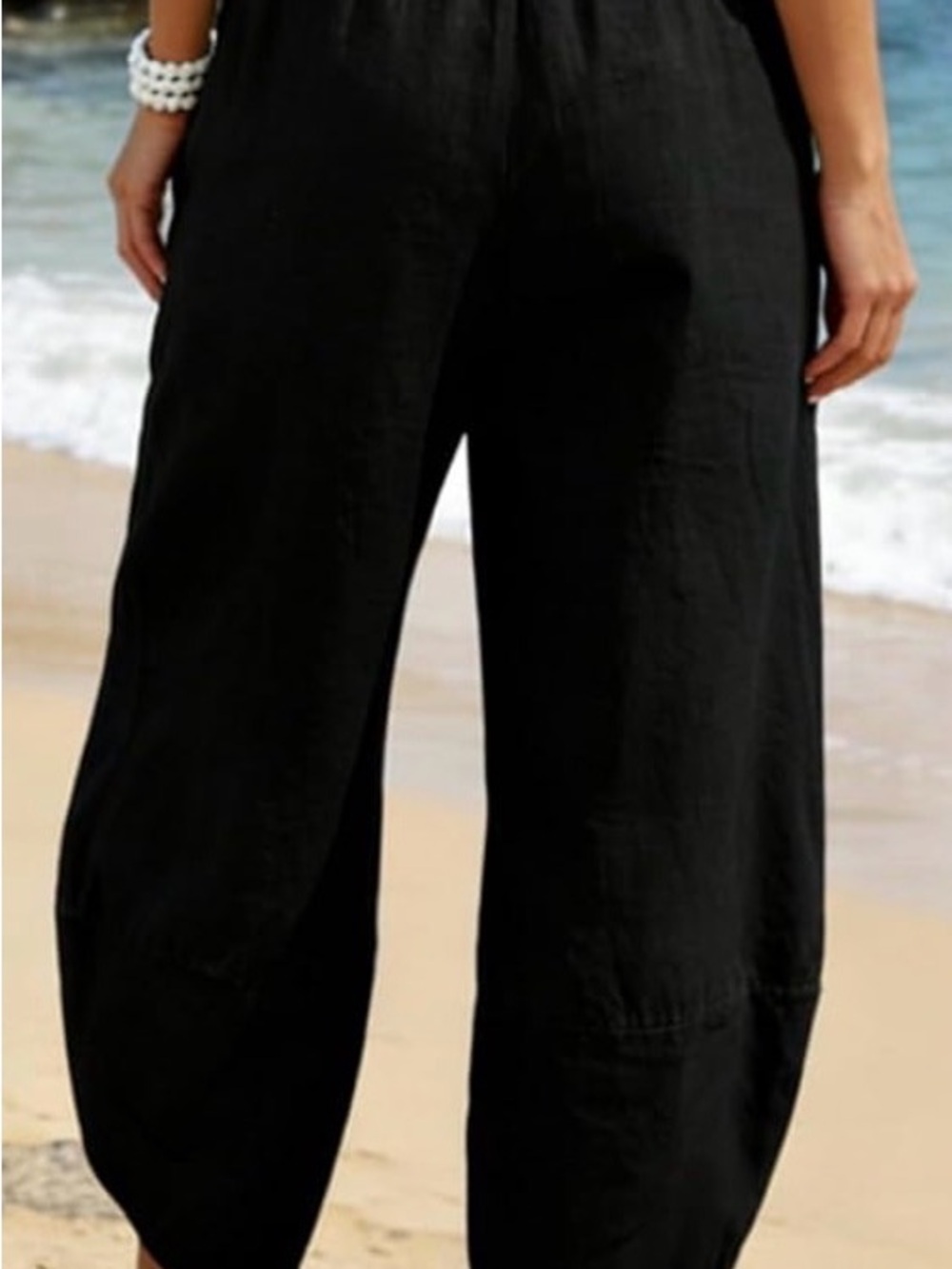 ♠️ Black Barrel Linen Pants. Elastic waist with pockets. Size XL - Picture 3 of 8